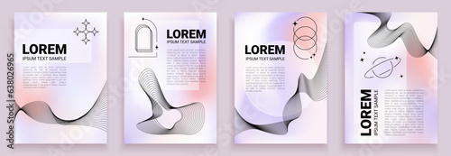 Abstract 2000s aesthetic backgrounds with Lorem Ipsum text, four liquid holographic backdrops, prints, banners and posters in 00s graphic style.