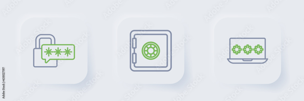 Set line Laptop with password, Safe and Cyber security icon. Vector Set line Laptop with password, Safe and Cyber security icon. Vector