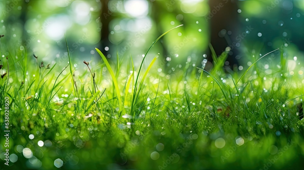 A grassy section, as well as trees in the naturally green background, are out of focus. season summer Background blur with bokeh