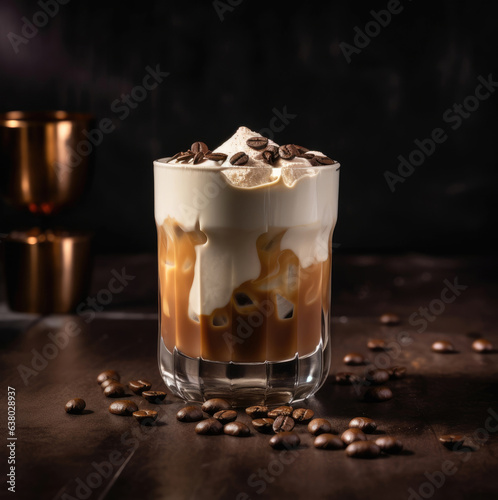 Cocktail with coffee and baileys cream and a sweet chocolate