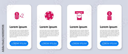 Set Casino chip with dollar, Automated teller machine and money, and . Business infographic template. Vector