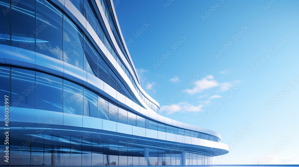 Low angle view of futuristic architecture, Skyscraper of office building with curve glass window, 3D - obrazy, fototapety, plakaty 