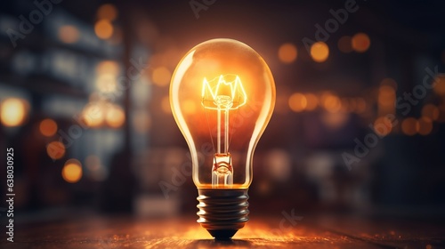 Glowing light bulb on blurred abstract background