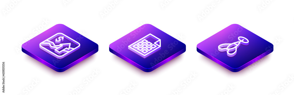 Set Isometric line Financial growth increase, Lottery ticket and Dart arrow icon. Vector Set Isometric line Financial growth increase, Lottery ticket and Dart arrow icon. Vector