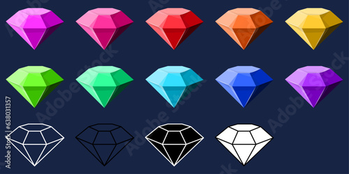 A set of full brilliant cut. All kinds of colors of gems, and the shape of the borders. Diamonds, brilliants, emeralds, beautiful jewels.