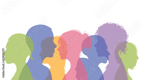 Color silhouettes of different women on a white background. The concept of diversity. International Women s Day. Vector stock illustration.