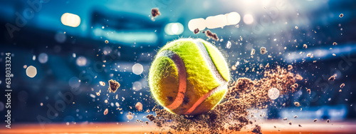 tennis ball hitting the court at high speed, banner