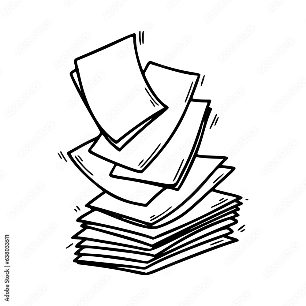 Stack of paper pages line art. Blank sheets. Hand drawn doodle vector