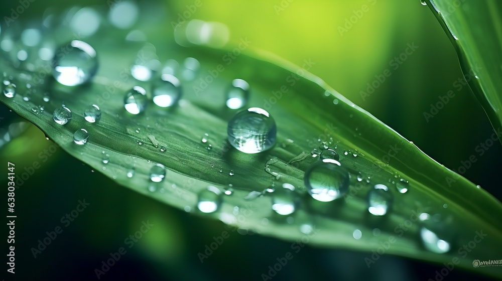 A fresh green leaf covered in sparkling water droplets A fresh green leaf covered in sparkling water droplets