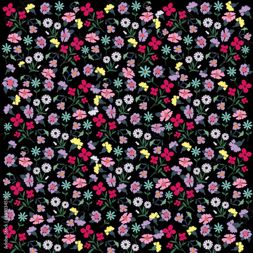 Fondo floral con flores de colores sobre negro.
