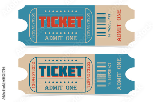 Two Retro Ticket templates in blue and beige colors with red letters