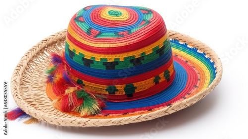 Sombrero hat festively decorated for the holiday Cinco de mayo on a white background