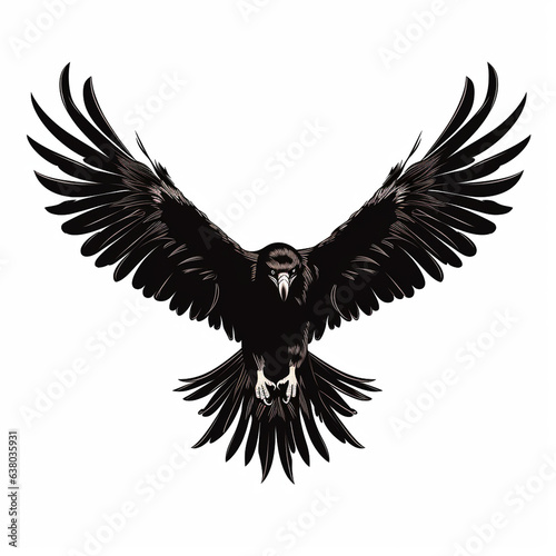 black eagle in flight isolated on white