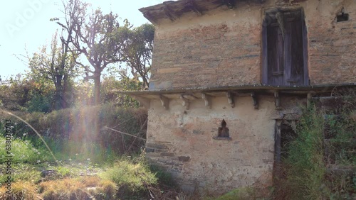 Beautiful morning view of old Traditional and rural village house in Uttrakhand, India. birds voice at background. photo