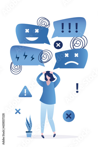 Lot of negative reviews about business or service make business owner or entrepreneur suffer. Frustrated businesswoman worries about bad customer reviews and low business rating.