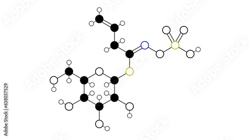 sinigrin molecule, structural chemical formula, ball-and-stick model, isolated image allyl glucosinolate