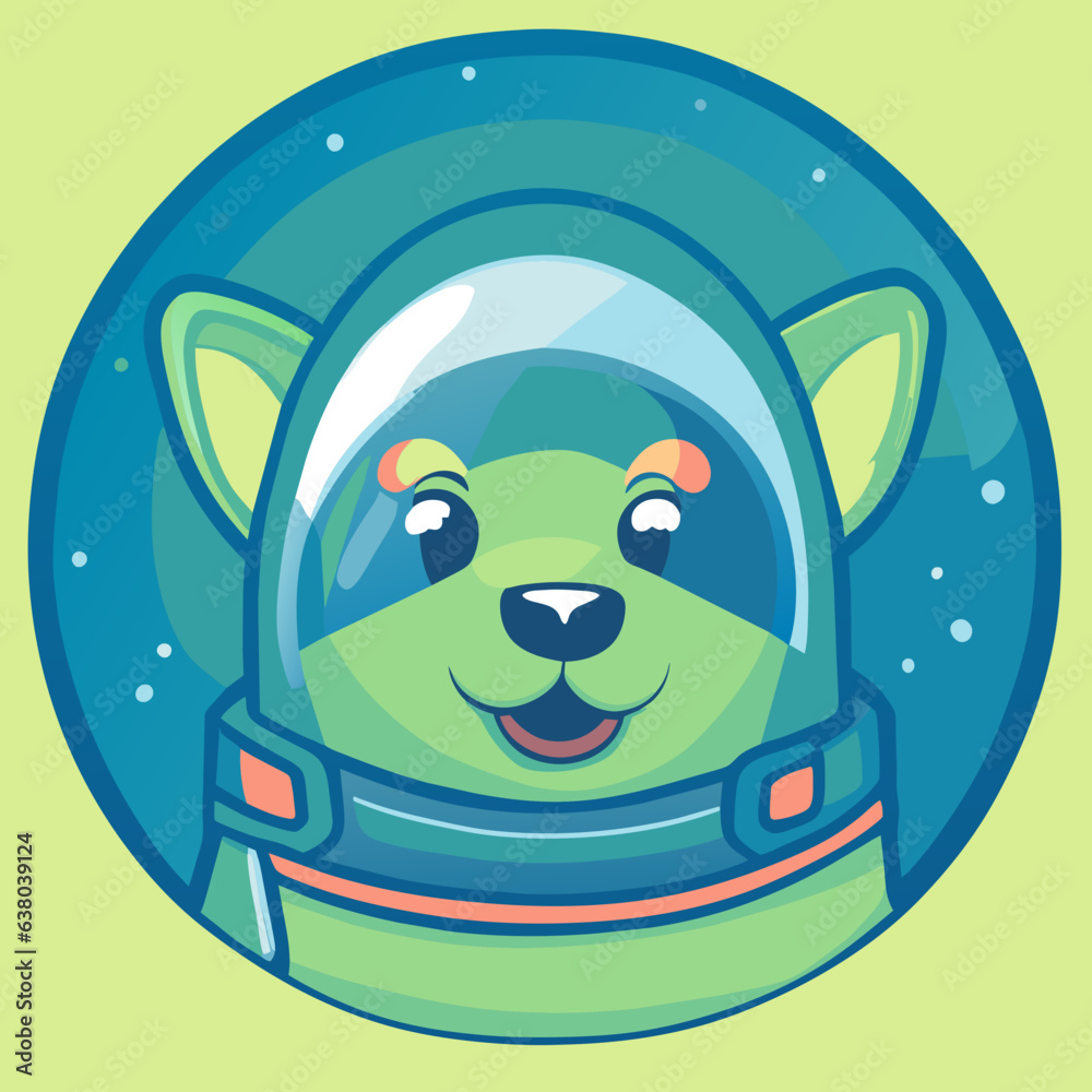 Cute alien green dog in a spacesuit. Vector illustration isolated on light background. Sticker. Cute alien green dog in a spacesuit. Vector illustration isolated on light background. Sticker.