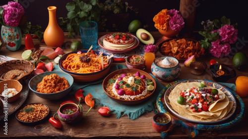 Festive table with appetizing dishes on cinco de mayo holiday
