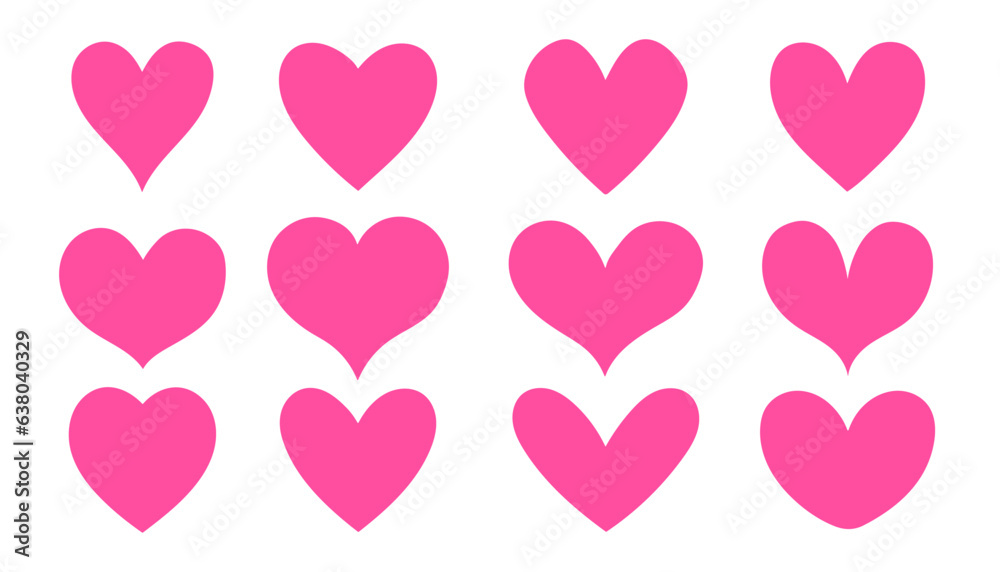 Pink heart set, hearts collection isolated on white background. Suitable for Valentines Day and Mothers Day decoration.