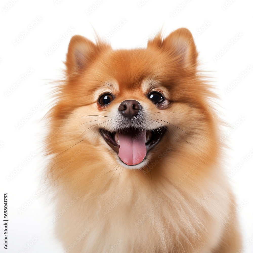 Cute Pomeranian dog smile isolated on white background - obrazy, fototapety, plakaty 