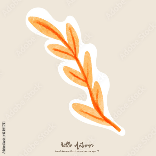Hello Autumn, elements hand drawing lettering in autumn season with fall  plants, flat style, isolated on cream color Background   background , illustration Vector EPS 10