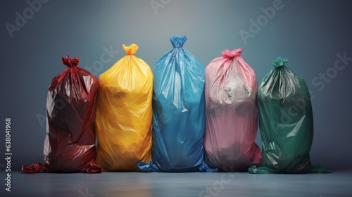 A colorful row of garbage bags