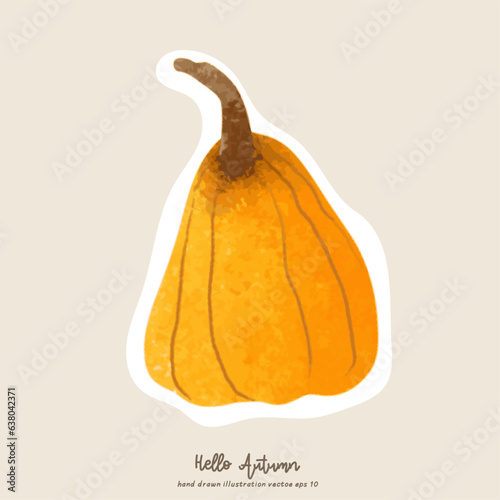 Hello Autumn, Pumpkin elements hand drawing lettering in autumn season with fall  plants, flat style, isolated on cream color Background   background , illustration Vector EPS 10