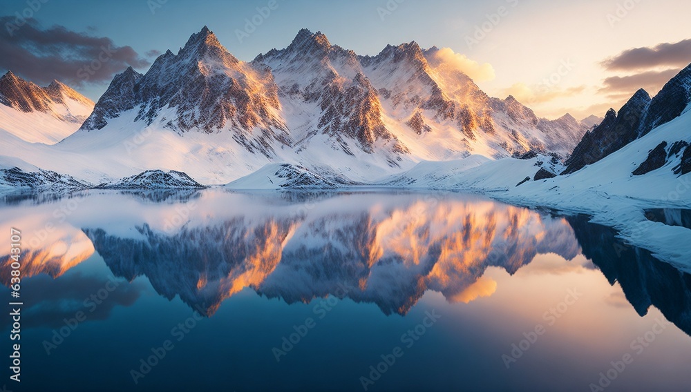 sunrise over the mountains surrounding the lake