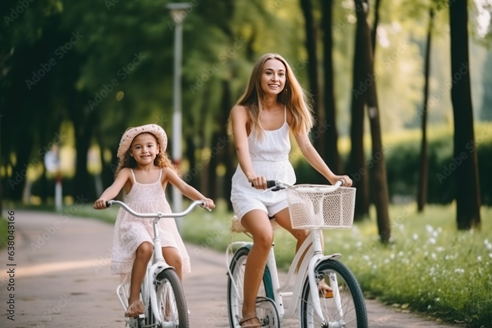 Naklejka premium Learning to ride a bicycle (AI Generated) 