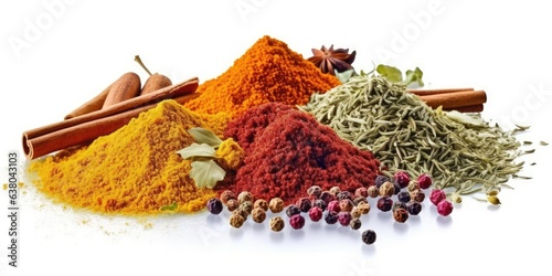 spices in different colors on a white background.