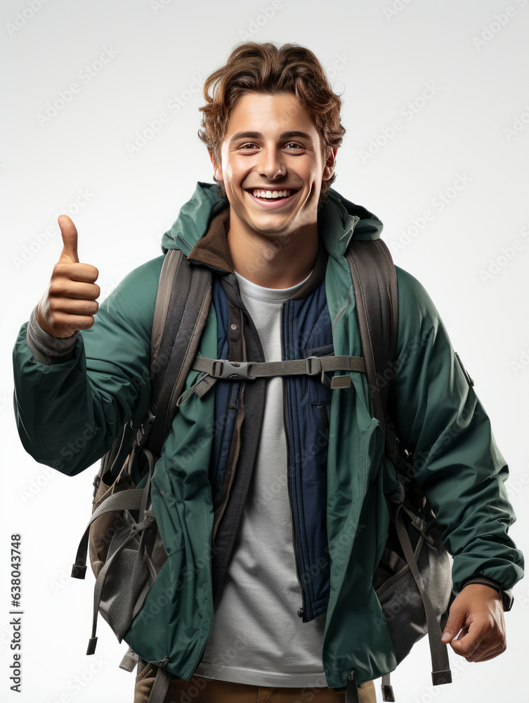 Fototapeta premium A happy young student on transparent white background
