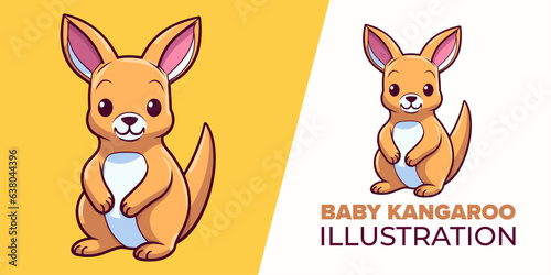 Cute Baby Kangaroo Cartoon: Isolated Vector Icon Illustration in Flat Cartoon Style for Animal Nature