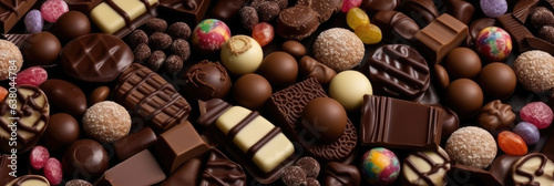 Chocolate candy background, assorted sweetness and various dessert