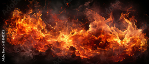 Closeup of burning flames, fire background banner long.
