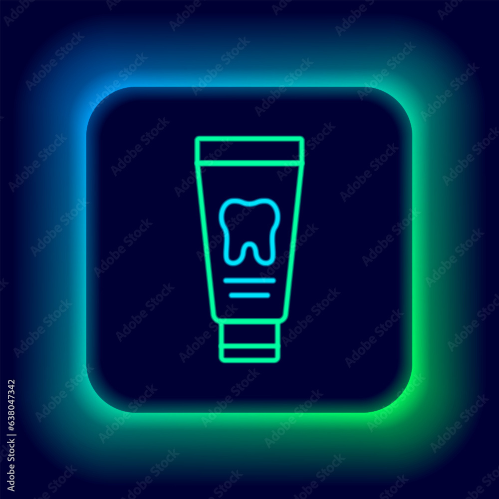 Glowing neon line Tube of toothpaste icon isolated on black background. Colorful outline concept. Vector Glowing neon line Tube of toothpaste icon isolated on black background. Colorful outline concept. Vector