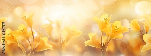 Spring background with yellow daffodils and bokeh lights