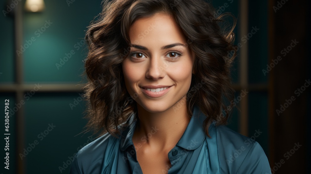 pretty woman laughing on a blue background pretty woman laughing on a blue background
