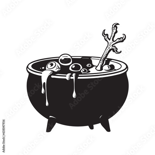 Halloween witches cauldron. Cartoon sketch style illustration.