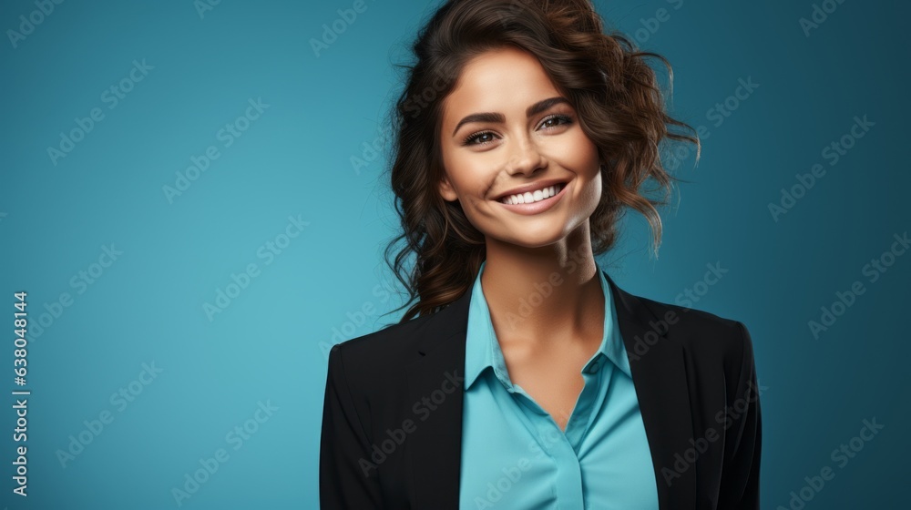 pretty woman laughing on a blue background pretty woman laughing on a blue background