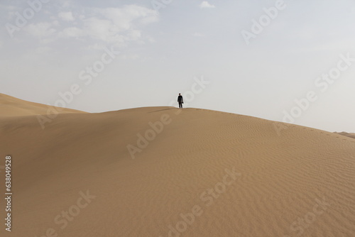 person walking on the sand dunes