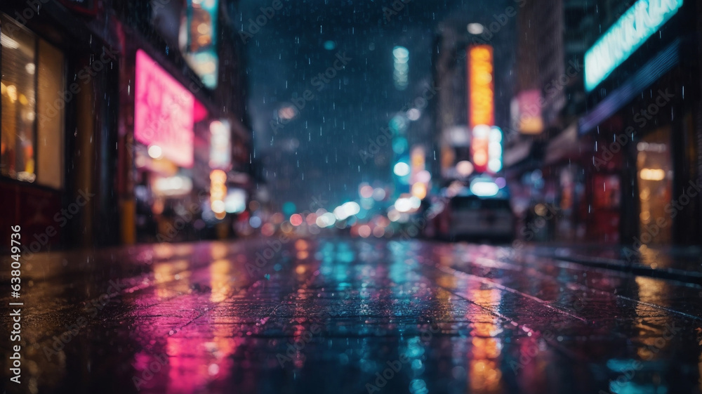 rainy street neon light