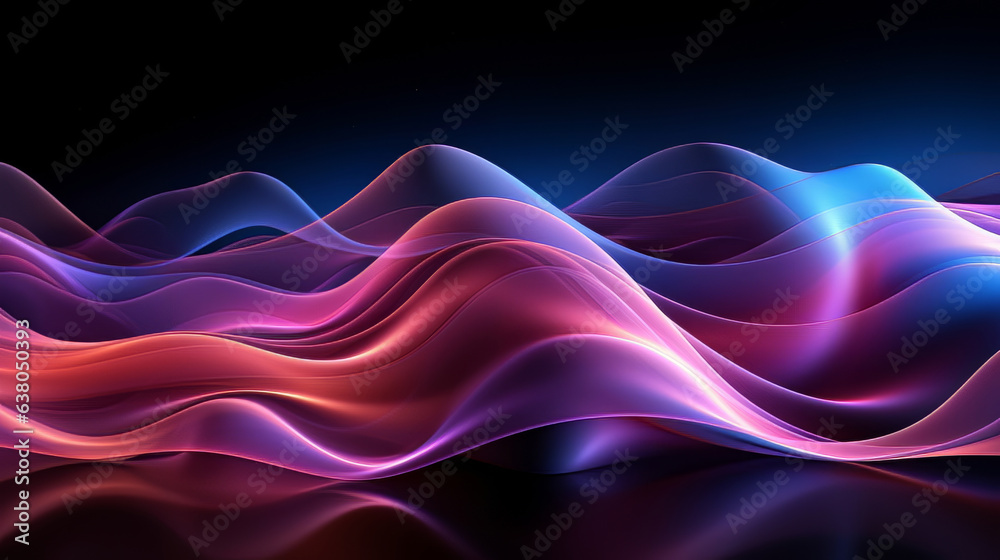 A close up of a wave of colored light on a black background