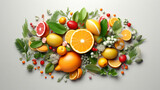 Healthy food, colorful citrus fruit set, vitamin C, generative AI.
