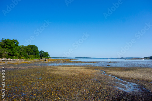 A bay during low tide in Harpswell, Maine.