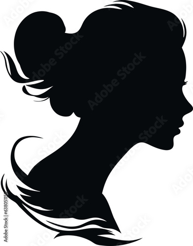 Woman head silhouette  face profile  vignette. Hand drawn vector illustration  isolated on white background. Design for invitation  greeting card  vintage style
