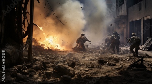 burning buildings after the war, war scene, flamming houses