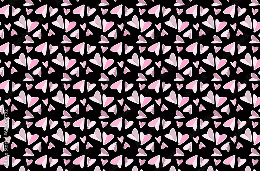 Abstract seamless pattern with colorful hearts on a black background. Hand drawn in doodle style. Great for Valentine's Day, wedding, mother's day. Vintage modern background in minimalist style for fa Abstract seamless pattern with colorful hearts on a black background. Hand drawn in doodle style. Great for Valentine's Day, wedding, mother's day. Vintage modern background in minimalist style for fa