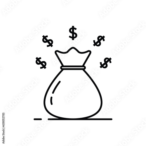 simple thin line black money bag icon. contour flat style trend modern logotype graphic art design illustration isolated on white background. concept of lineart banking symbol for online commerce