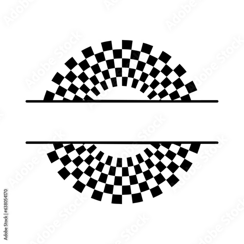 Racing Sport Checkered Pattern Split Frame, Copy space for monogram, title, badge, insignia, logo, emblem or symbol. EPS includes separate layers for easy recolor. Isolated on white.