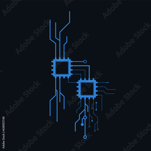 Circuit board. Blue abstract technology background. Motherboard vector illustration.